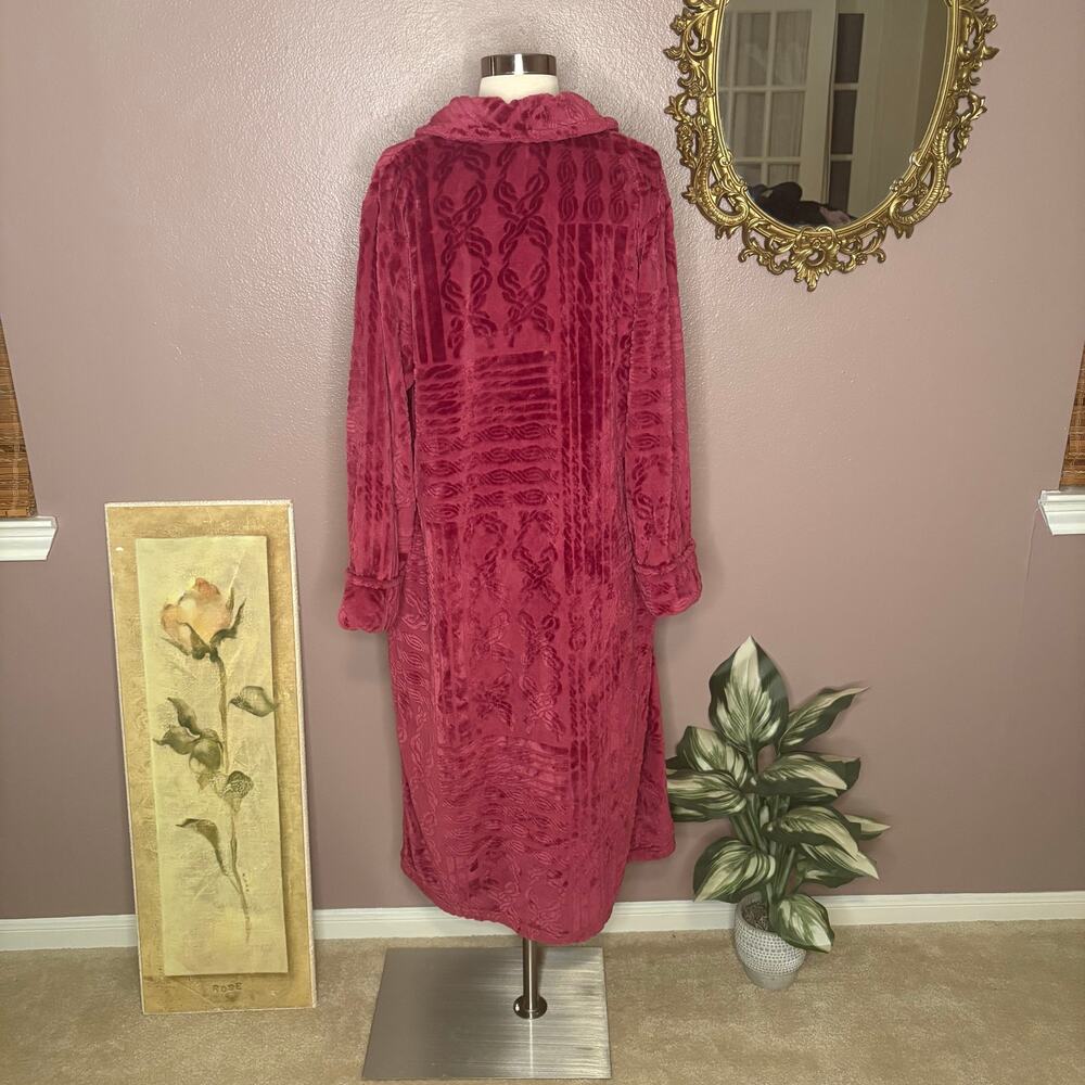 Nautica Plush Burgundy Long Robe S/M Shawl Collar Pockets (No Belt) - Picture 3 of 10